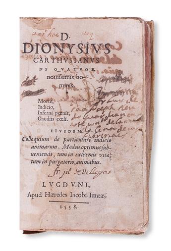 DIONYSIUS, the Carthusian [i. e., DENIS VAN LEEUWEN]. De quatuor novissimis hominis.  1558.  Expurgated copy.